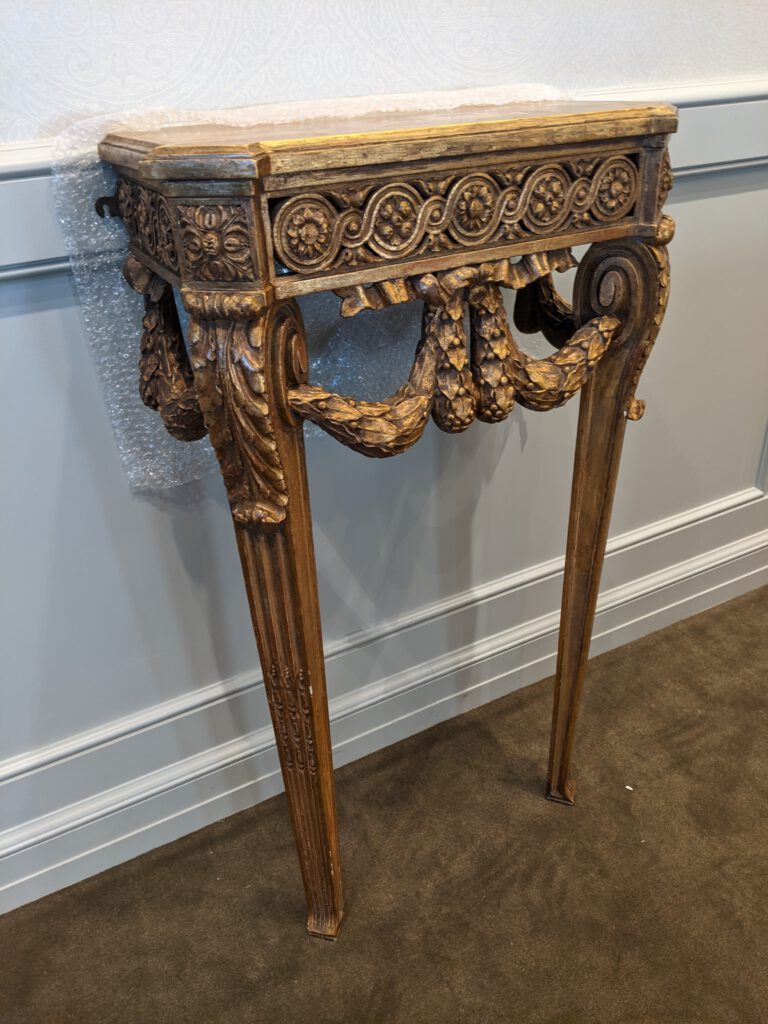 Antique Gilded Side Table with Marble Top
