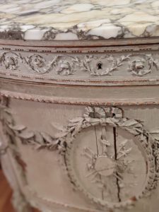 Ornate White Side Table with Marble Top