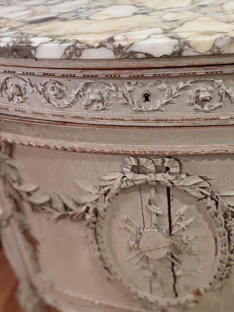 Ornate White Side Table with Marble Top