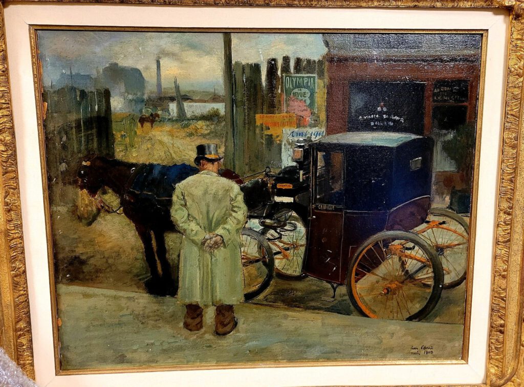 Horse and Carriage, Antique Oil Painting