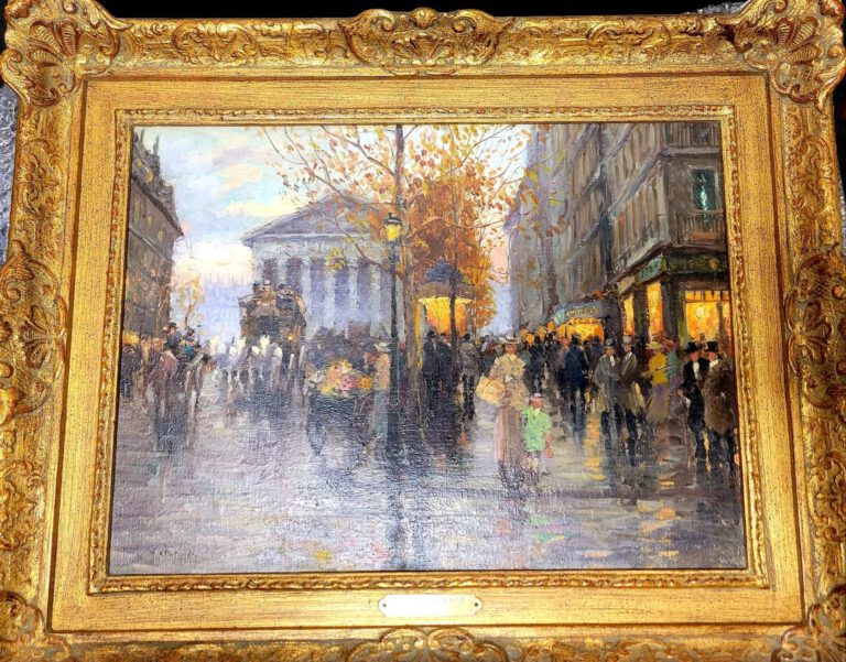 Street Scene, Antique Oil Painting
